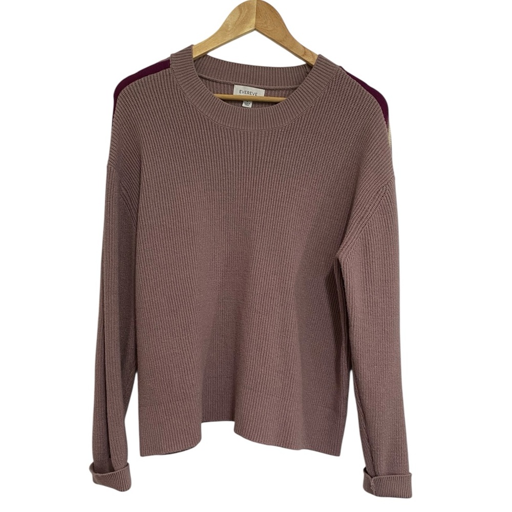 Evereve lavendar Crewneck Sweater with striped detail on sleeves